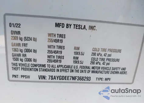 2022 Tesla Model Y Long Range Dual Motor All-Wheel Drive из США, поврежденный, VIN 7SAYGDEE7NF368293